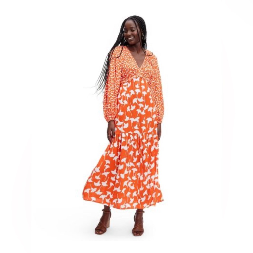 DVF for Target Women’s V-Neck Ginkgo Cherry Tomato Maxi Dress NWT Medium